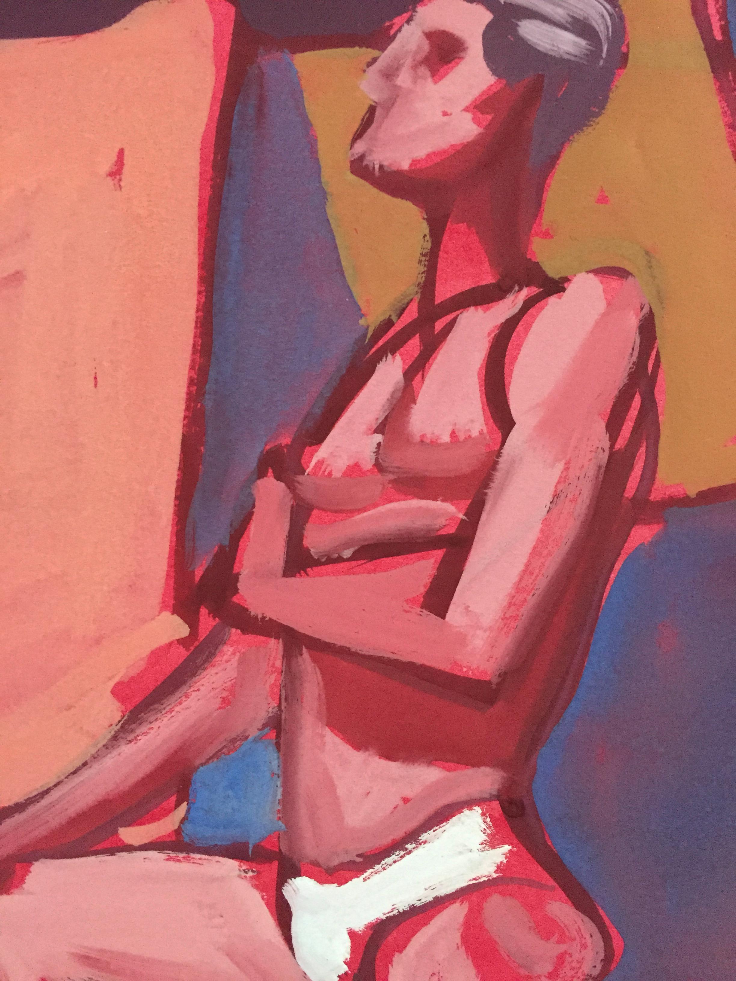 Peinture de nu masculin du milieu du siècle à la gouache Jerry Opper des années 1950 en vente 3