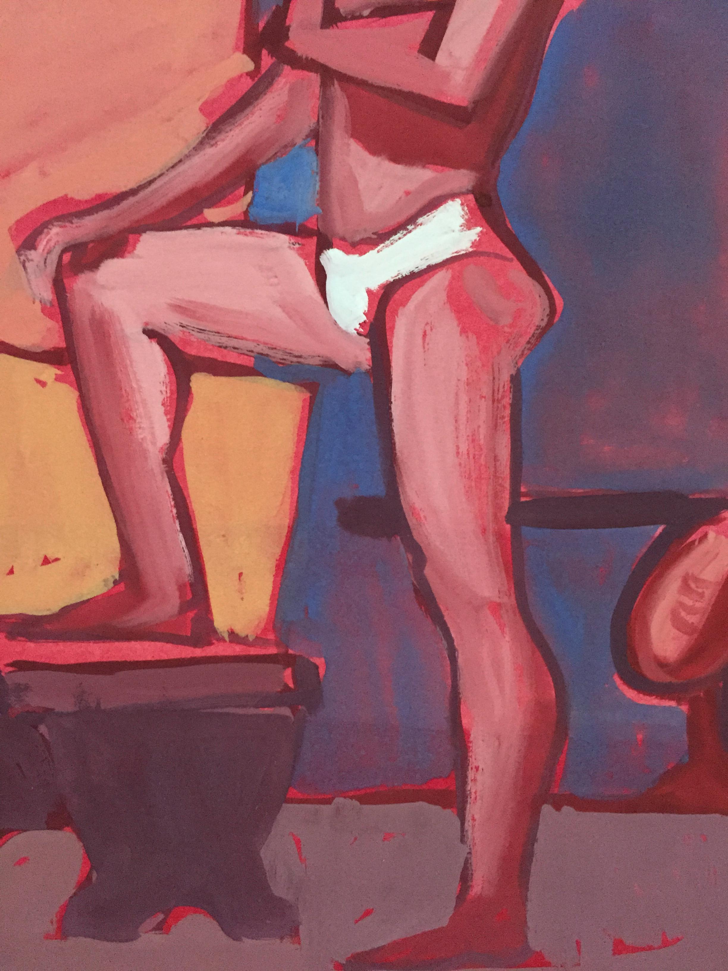 Peinture de nu masculin du milieu du siècle à la gouache Jerry Opper des années 1950 en vente 4