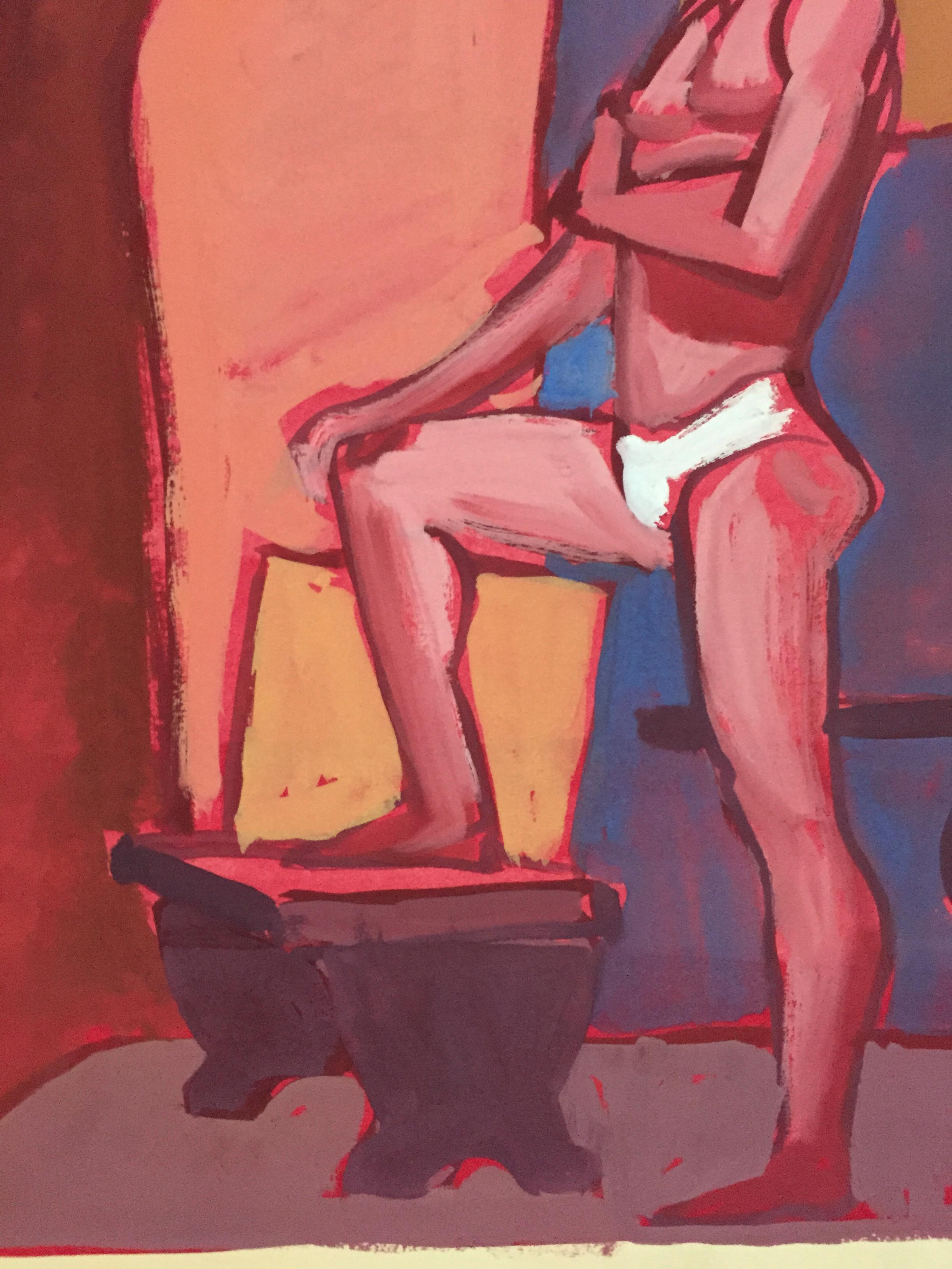 Peinture de nu masculin du milieu du siècle à la gouache Jerry Opper des années 1950 en vente 5