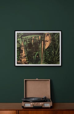1950s "Abstract in Greens" Stone Lithograph Print