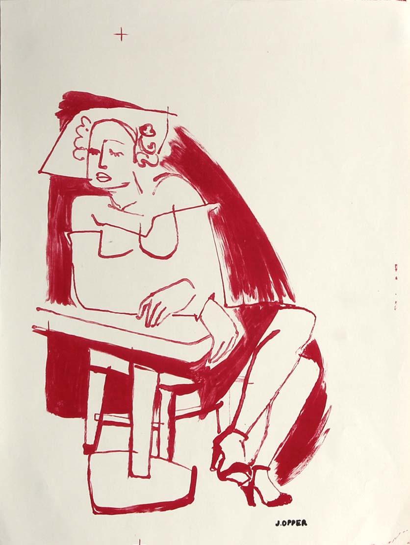 Jerry Opper Abstract Print - 20th Century Figurative Stone Lithograph 
