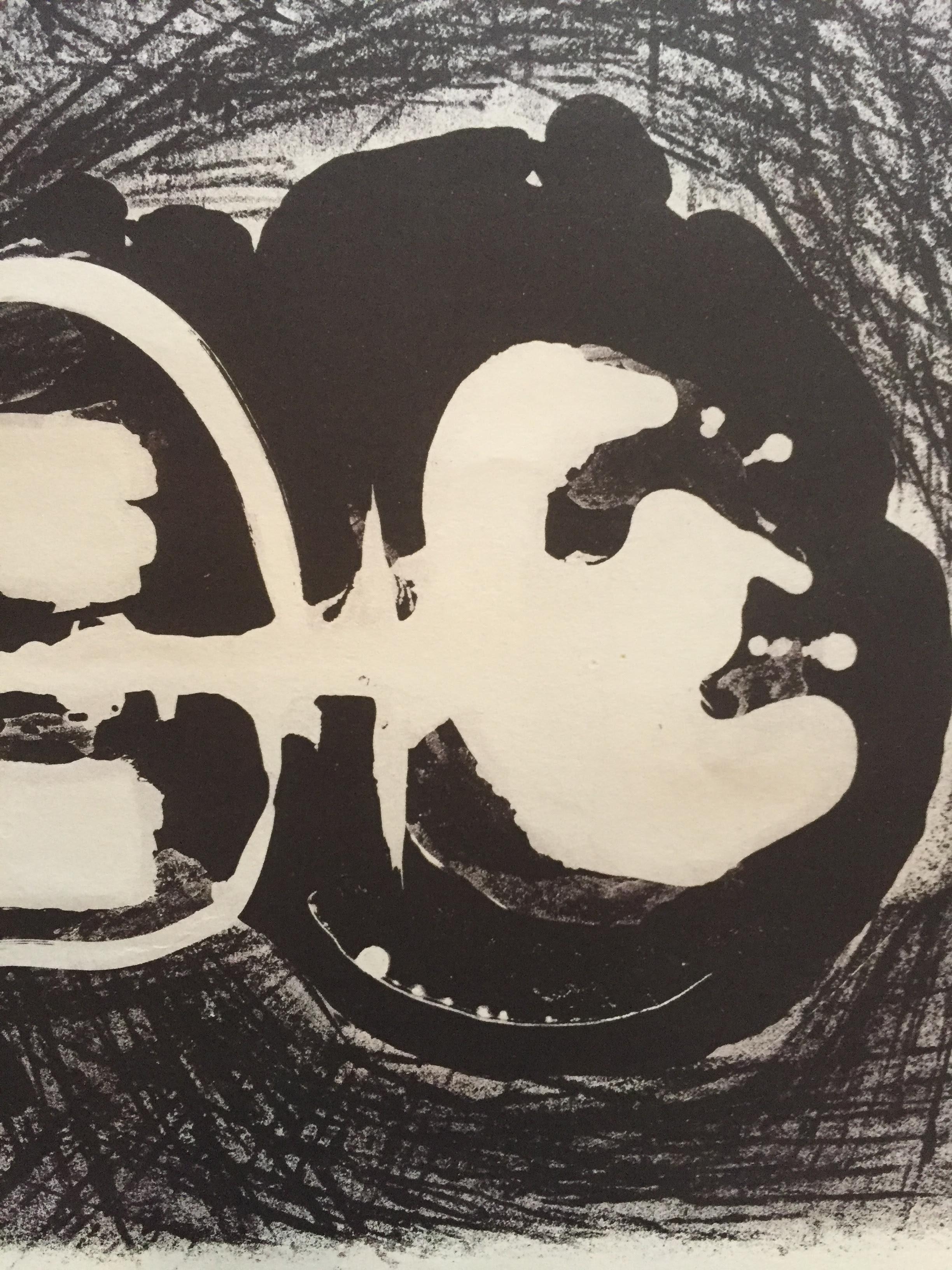 Litografia astratta Stone 1950 San Francisco in bianco e nero Arte originale - Print di Jerry Opper