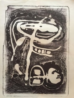 Abstrakte Steinlithographie 1950er San Francisco Schwarz-Weiß- Originalkunst
