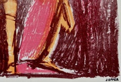 Geometric Modernist Figures 1940-50s Stone Lithograph