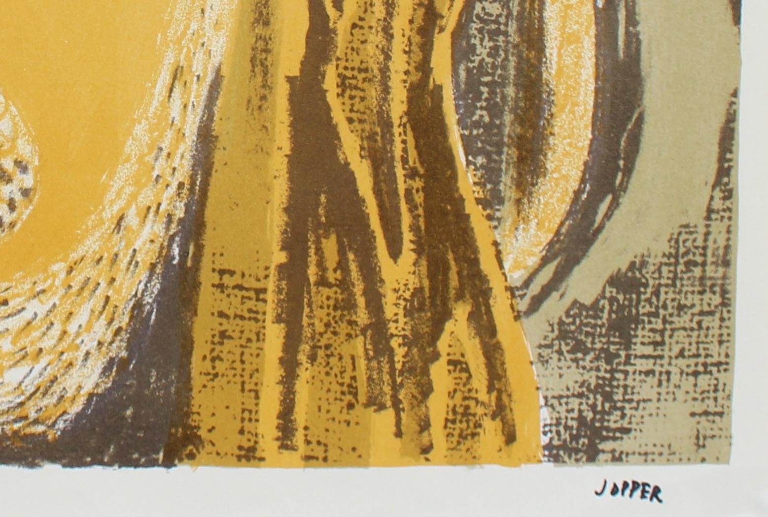 Golden Yellow Modernist Abstract 1940-50s Lithograph - Print by Jerry Opper