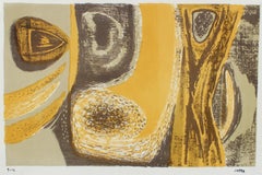 Golden Yellow Modernist Abstract 1940-50s Lithograph