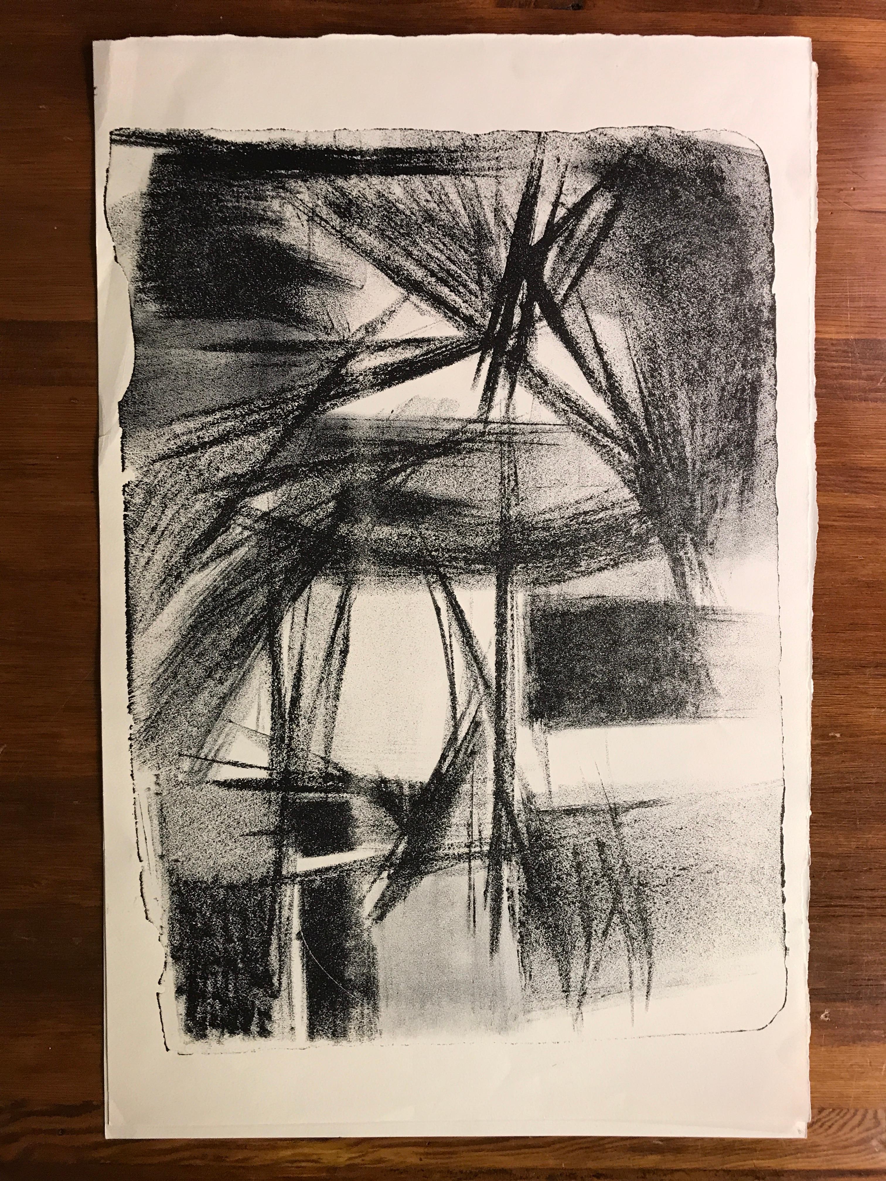 Mid Century Jerry Opper Stone Lithograph Black & White 