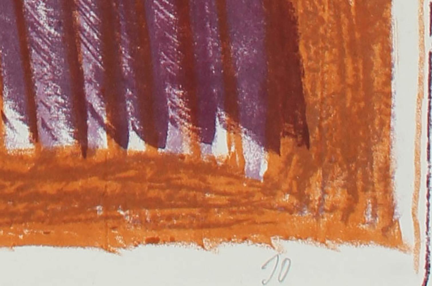Mid Century Modernist Lithograph in Rust and Purple, Circa 1950s - Print by Jerry Opper