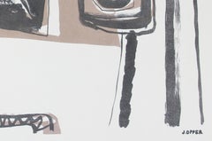 Mid Century Modernist Salmon and Black Lithograph