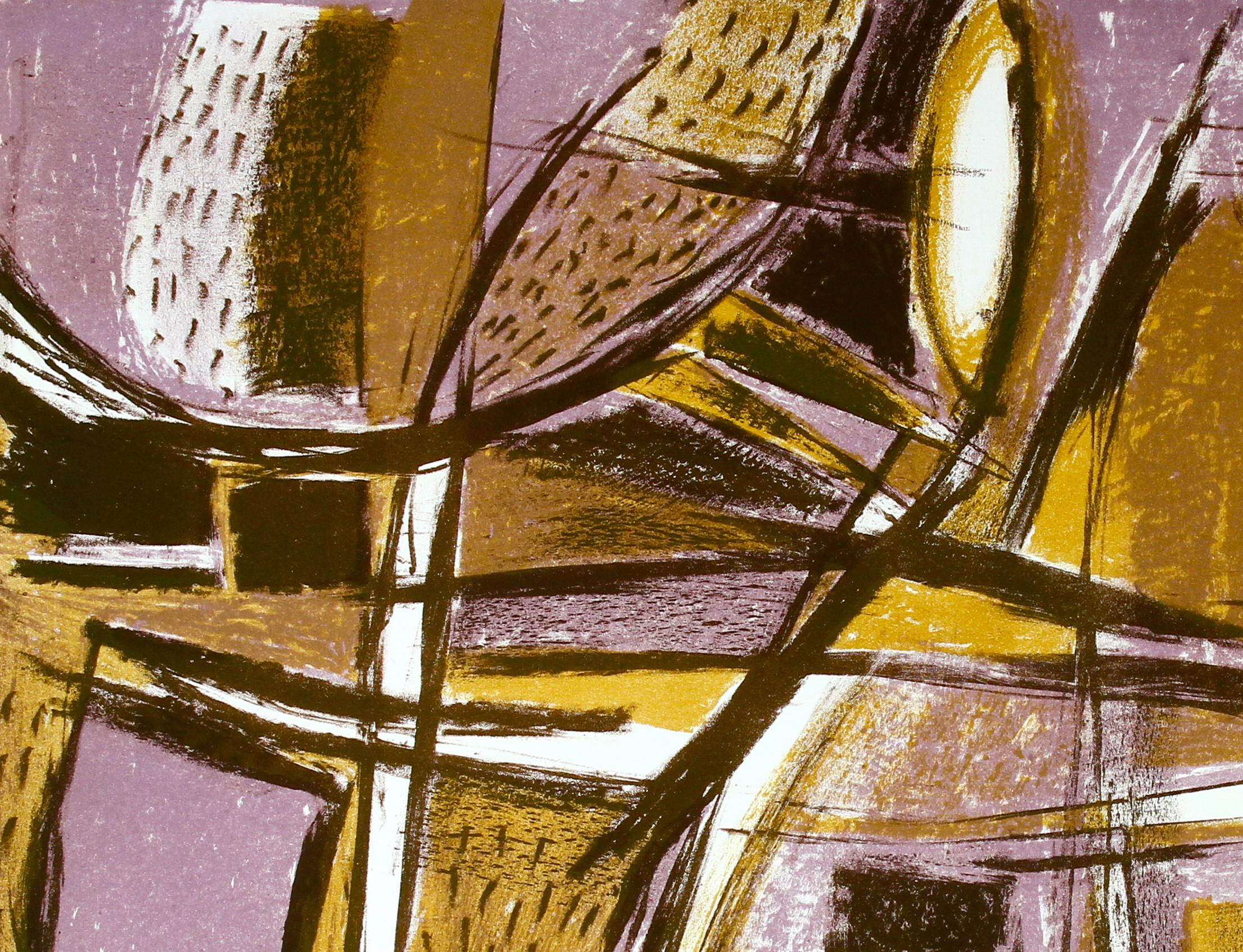 Modernist Abstract Lithograph in Lavender, Circa 1950s - Print by Jerry Opper