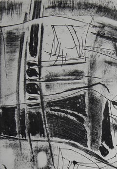 Bauhaus Monochromatic Abstract Lithograph on Paper, Mid-Century