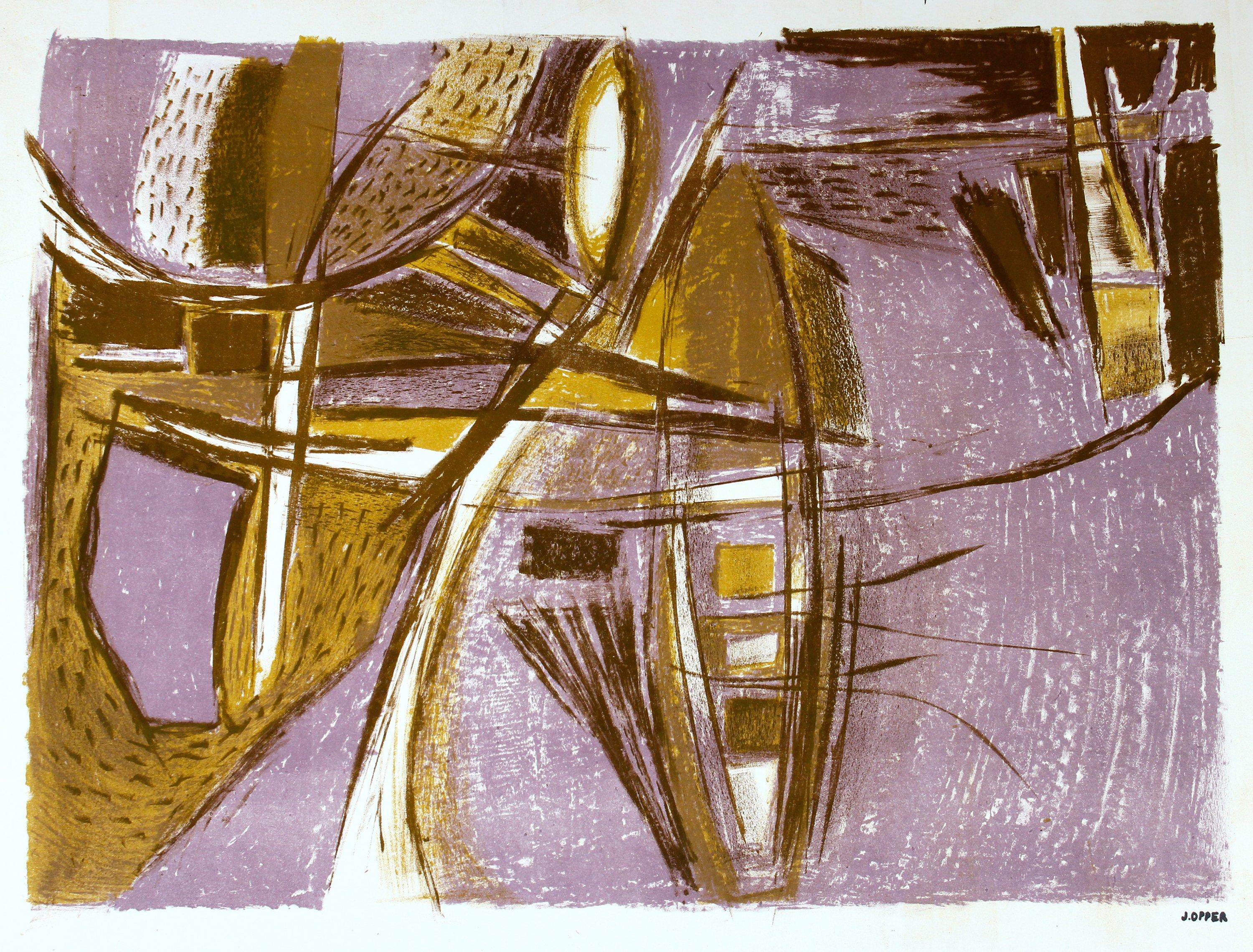 Jerry Opper Abstract Print - Purple and Brown Abstract 1940-50s Lithograph