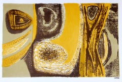 Vintage Sea Foam and Yellow Abstract 1940-50s Lithograph