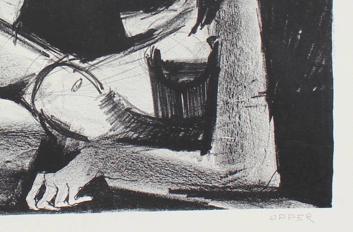 Two Nude Figures 1940-50s Stone Lithograph - Print by Jerry Opper