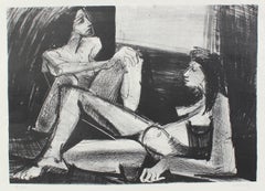  Two Nude Figures 1940-50s Stone Lithograph