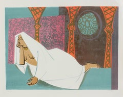 Veiled Woman Reclining, Stone Lithograph, Circa 1950