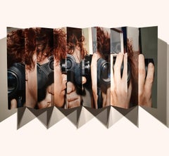 Photorealist painting, "Brown Perspective with Freckles" enamel on aluminum