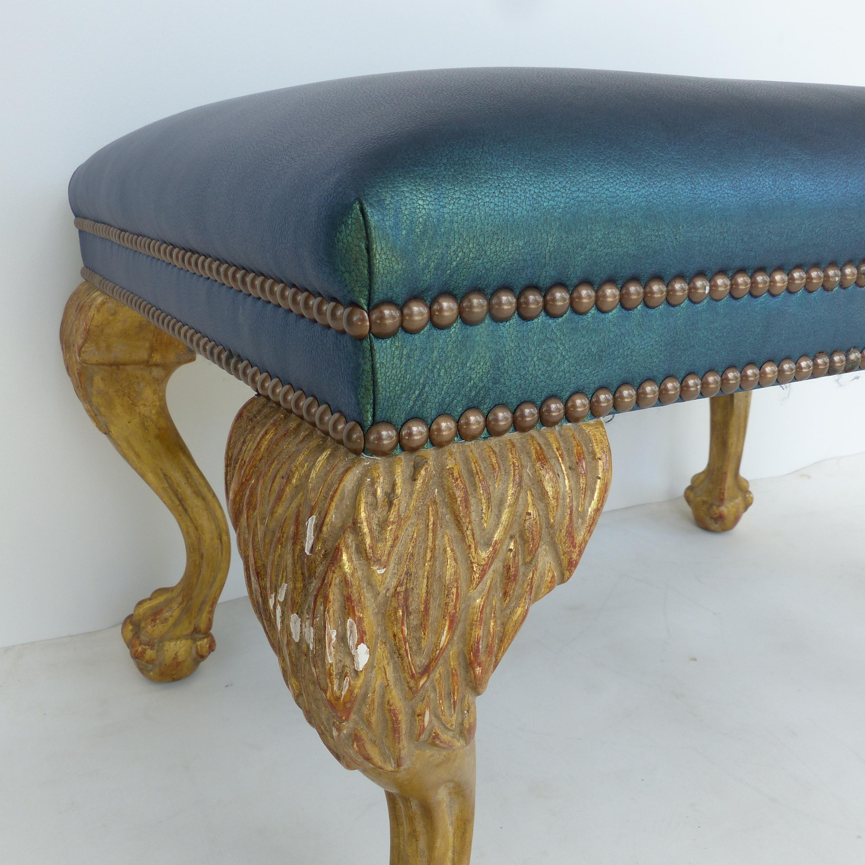 Neoclassical Jerry Pair of Dennis & Leen Lion Paw Benches/Ottomans by Formations in Leather