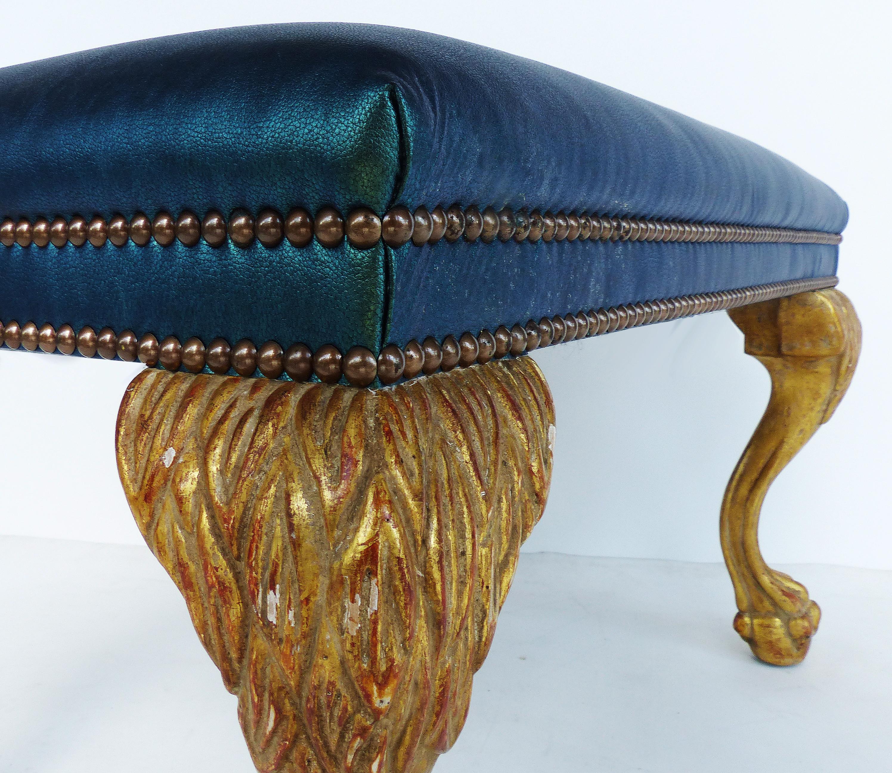 Gilt Jerry Pair of Dennis & Leen Lion Paw Benches/Ottomans by Formations in Leather