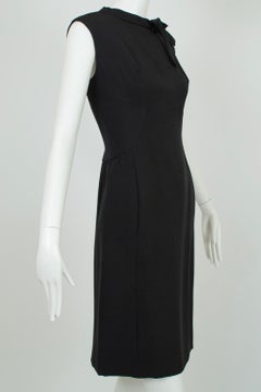 Jerry Silverman Black Silk Bow Neck Shift Dress w Geometric Seams – M, 1960s