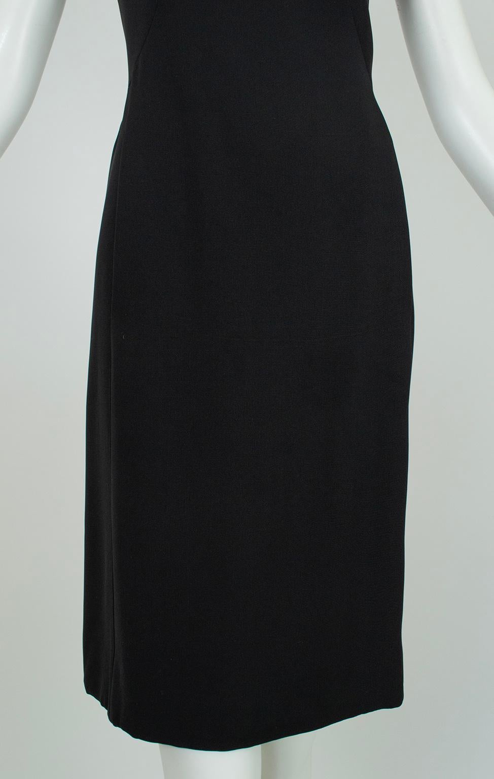 Jerry Silverman Black Silk Bow Neck Shift Dress w Geometric Seams – M, 1960s For Sale 3