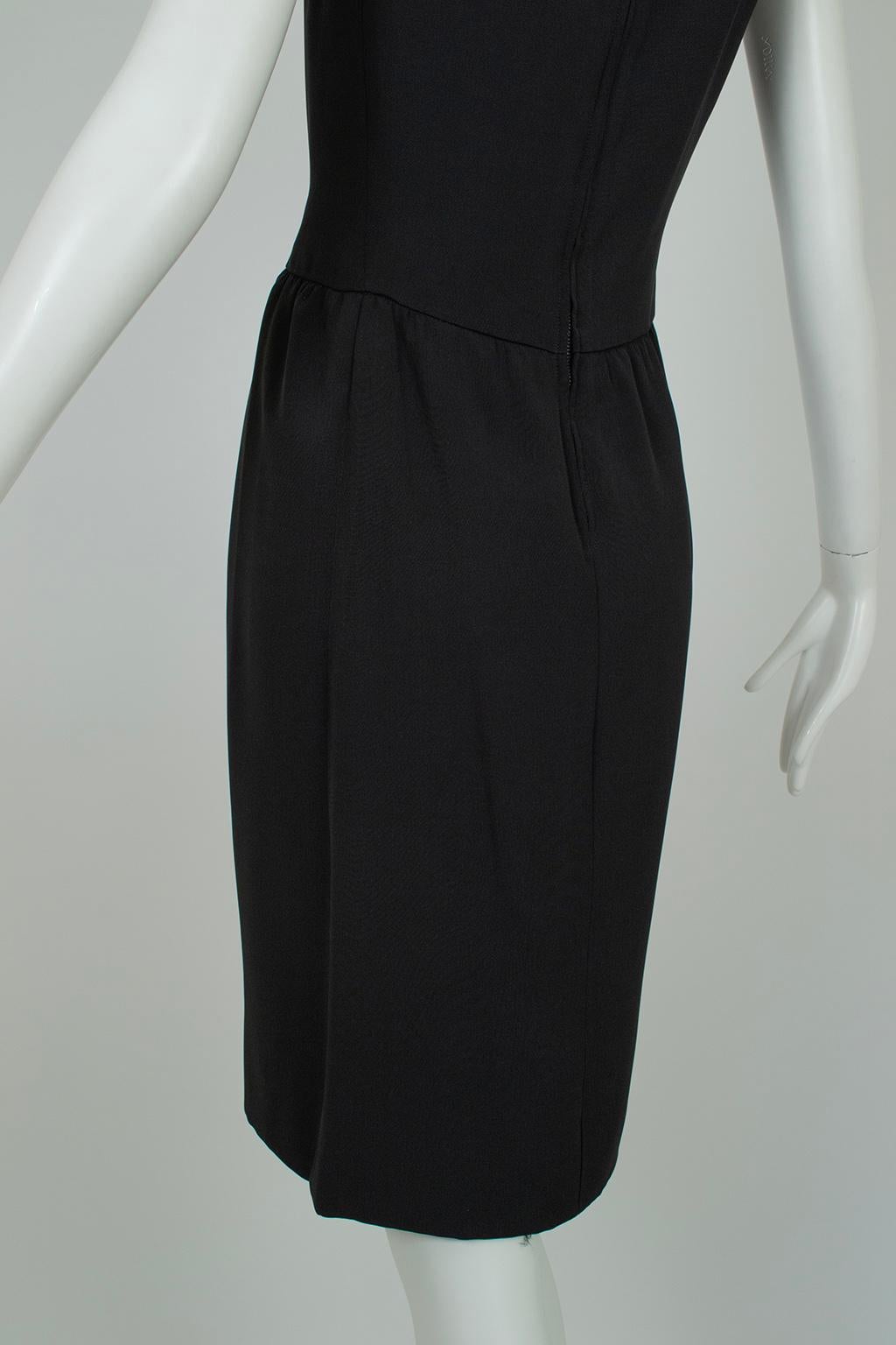 Jerry Silverman Black Silk Bow Neck Shift Dress w Geometric Seams – M, 1960s For Sale 4