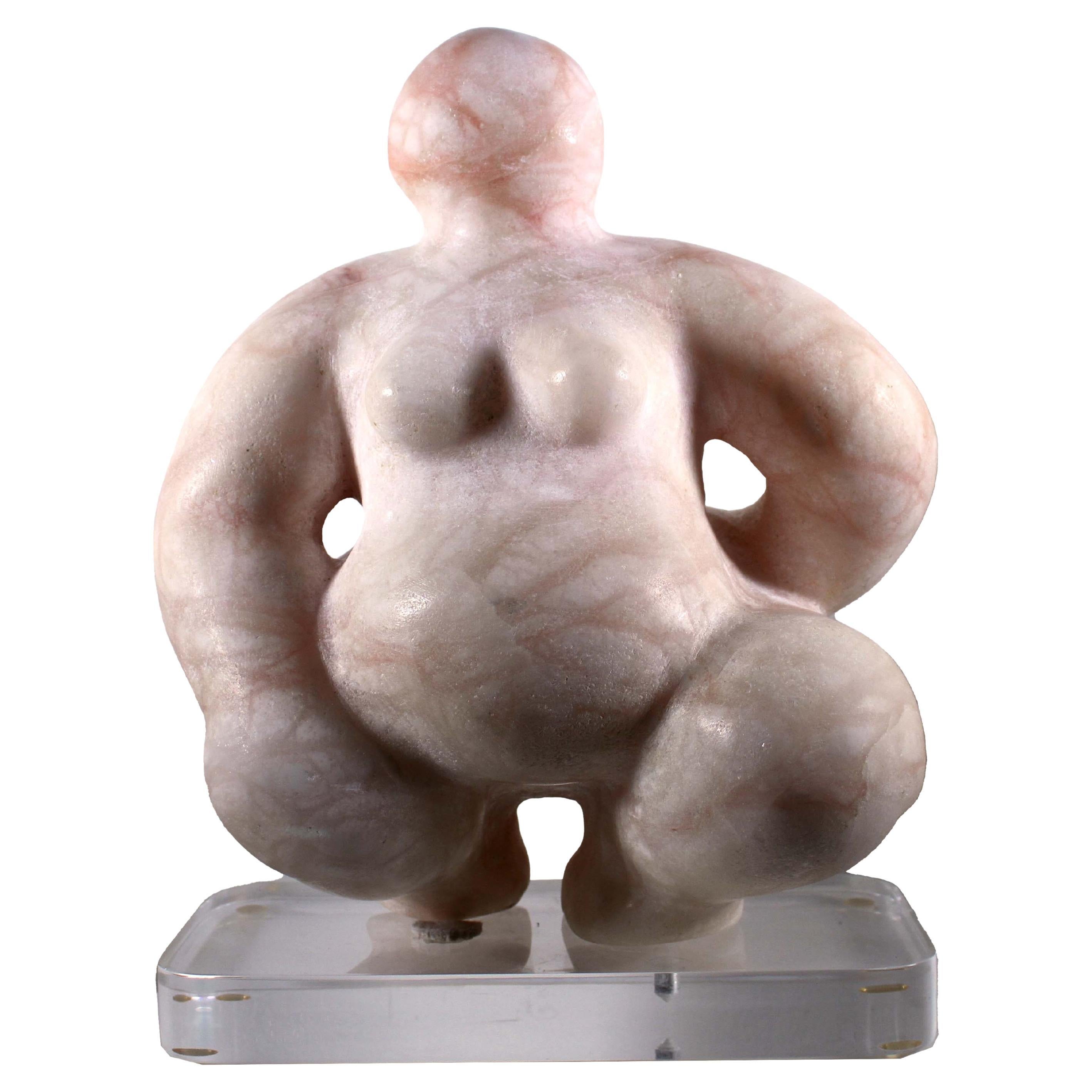 Sculpture en marbre rose représentant une femme nue contemporaine, signée Jerry Soble, 1995
