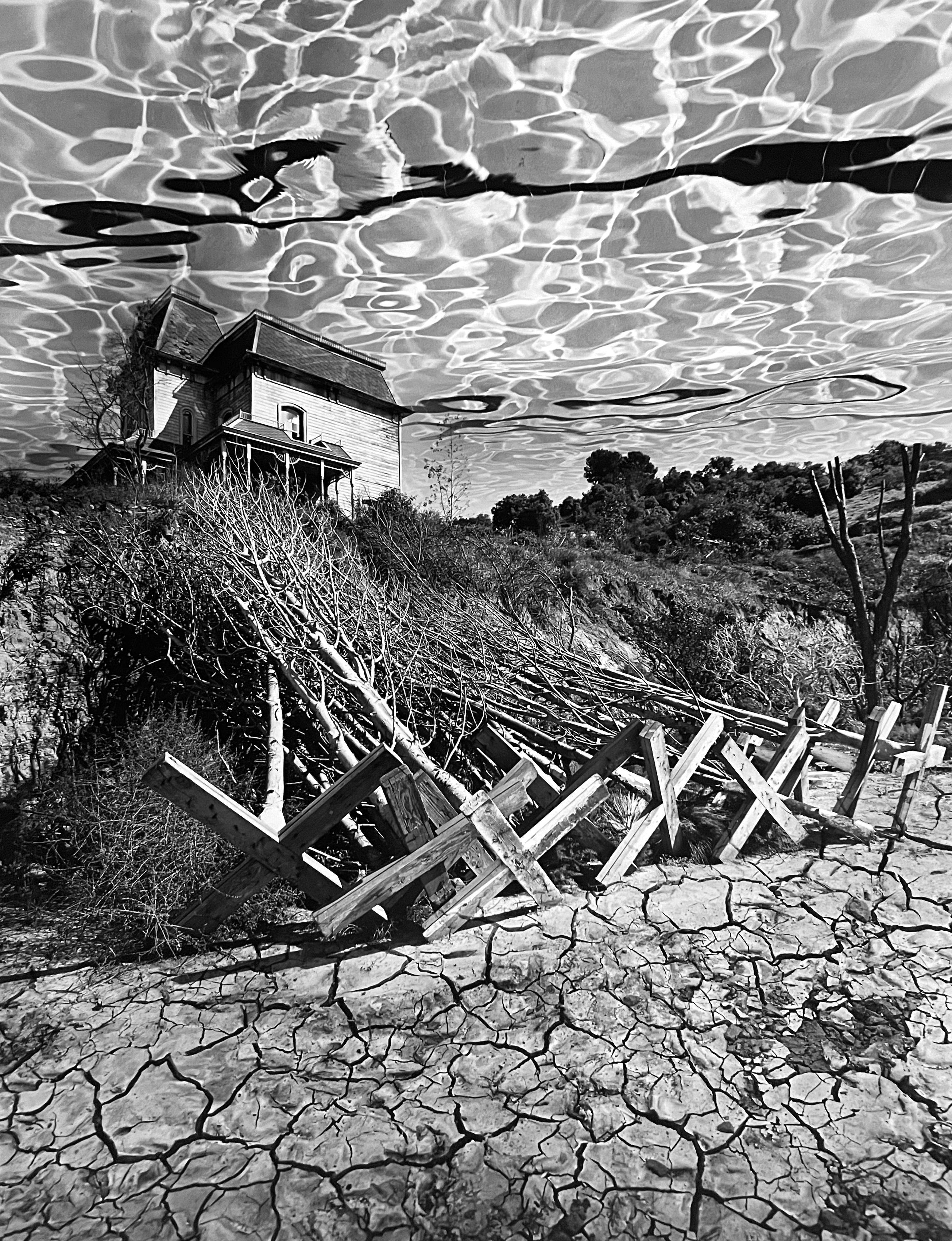 Jerry Uelsmann Black and White Photograph - Psycho House, 1978