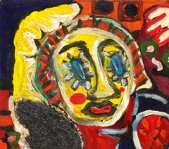 Erotic Clown Diva Painting, Abstract Expressionist, Oil on Paperboard