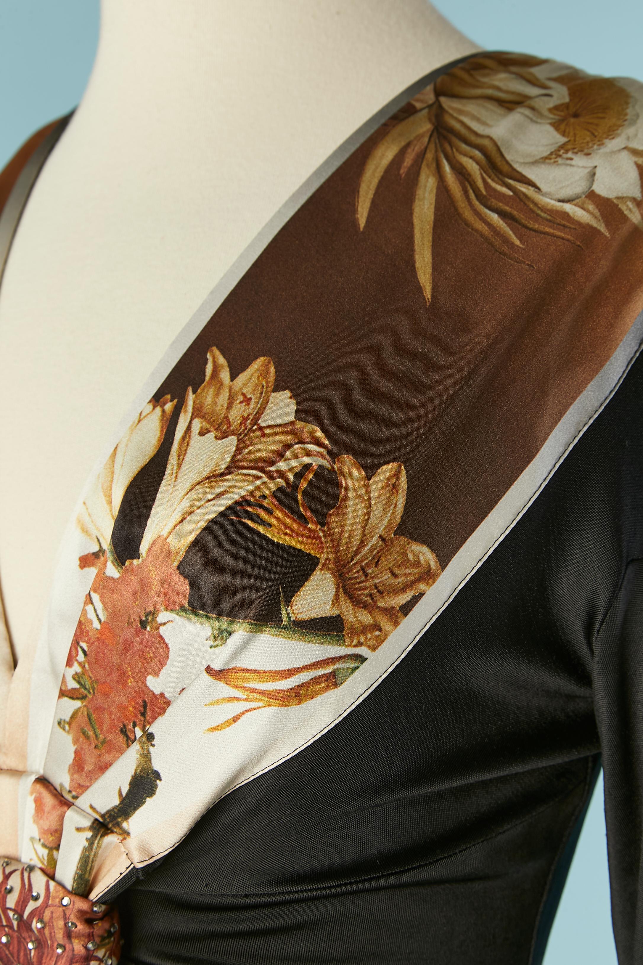 Black Jersey and printed silk cocktail dress with rhinestone CLASS Roberto Cavalli For Sale