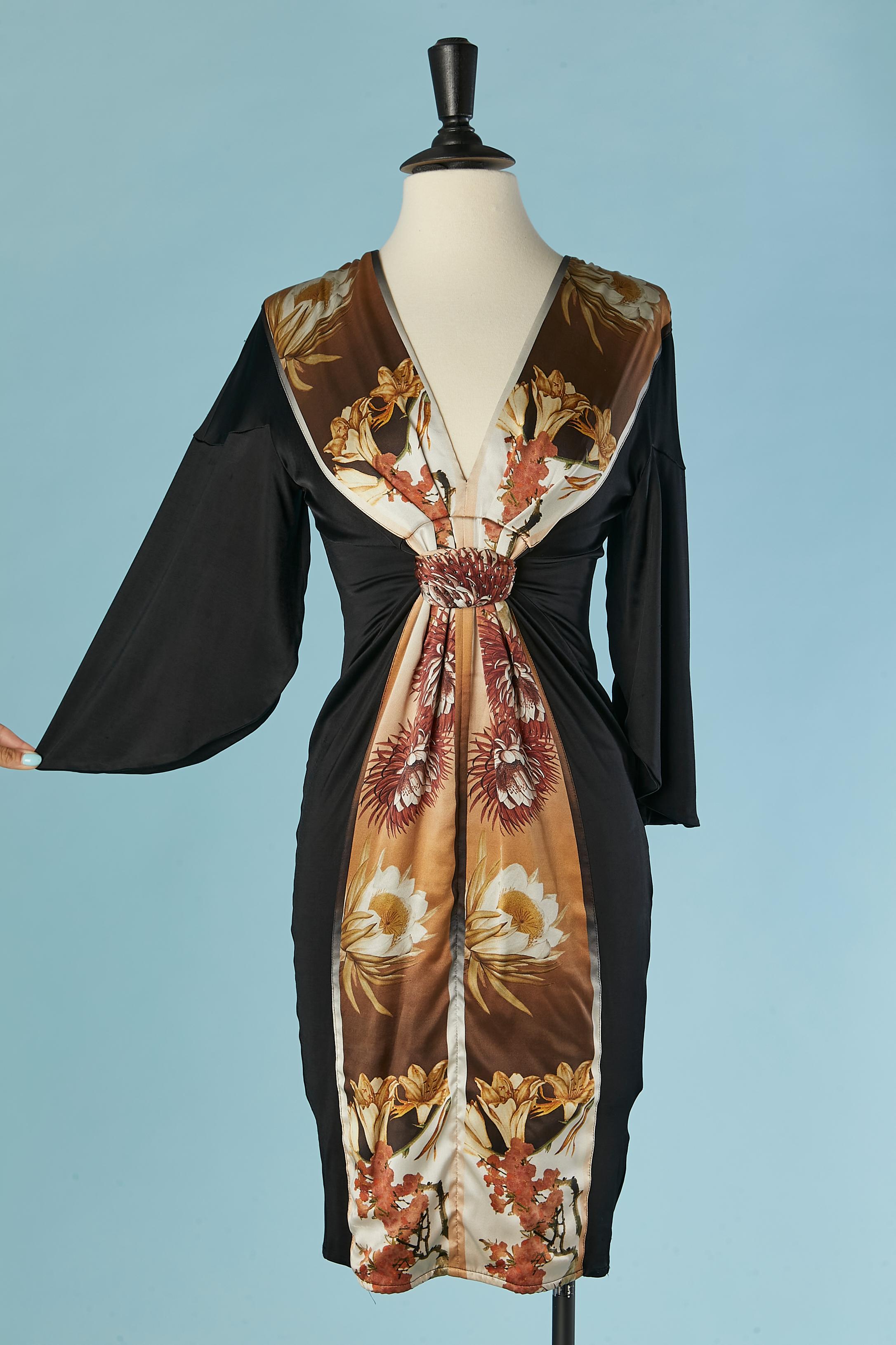 Jersey and printed silk cocktail dress with rhinestone CLASS Roberto Cavalli In Excellent Condition For Sale In Saint-Ouen-Sur-Seine, FR
