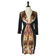 Jersey and printed silk cocktail dress with rhinestone CLASS Roberto Cavalli