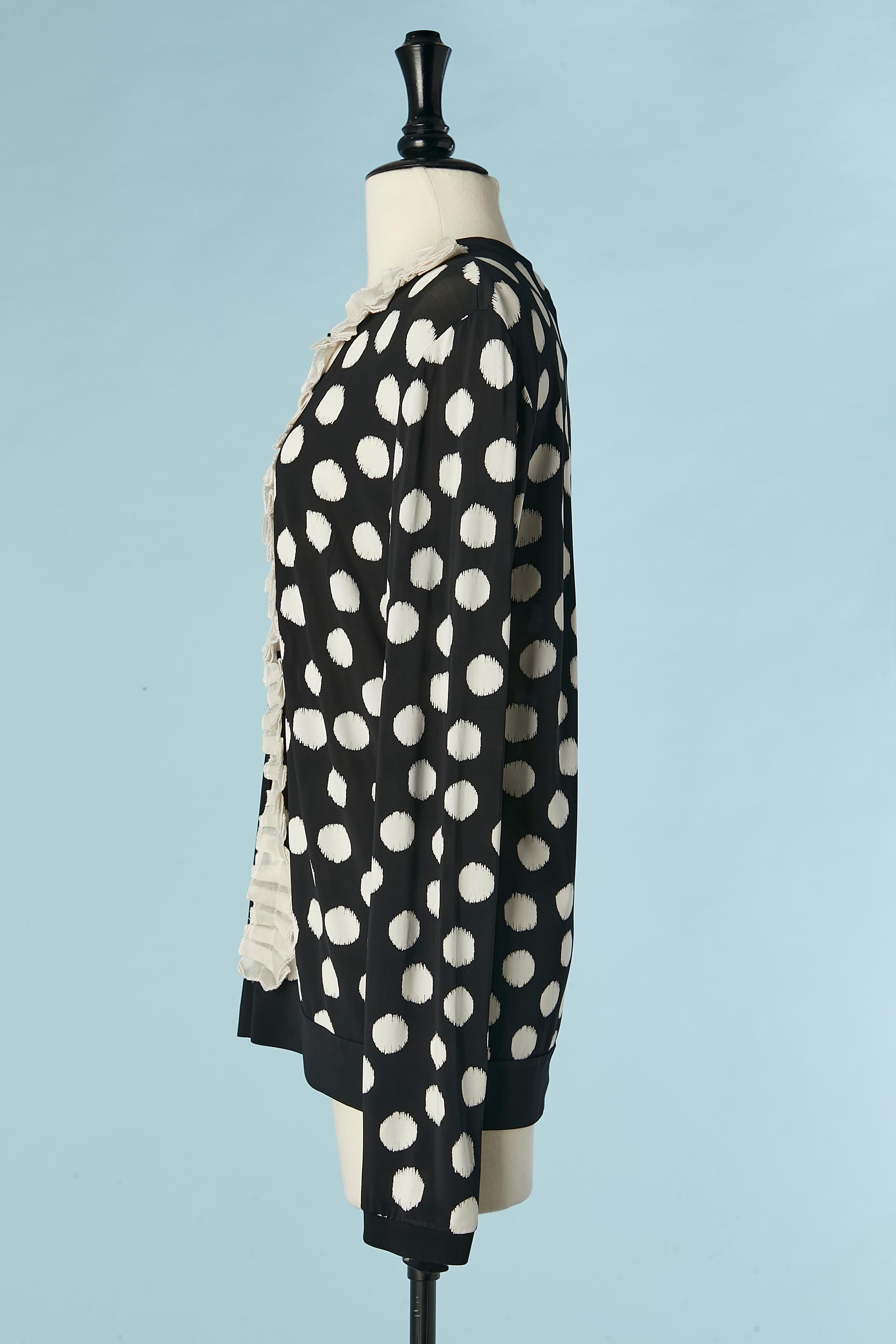 Noir Cardigan en jersey à pois et jabot plissé en organdi Emporio ARMANI en vente