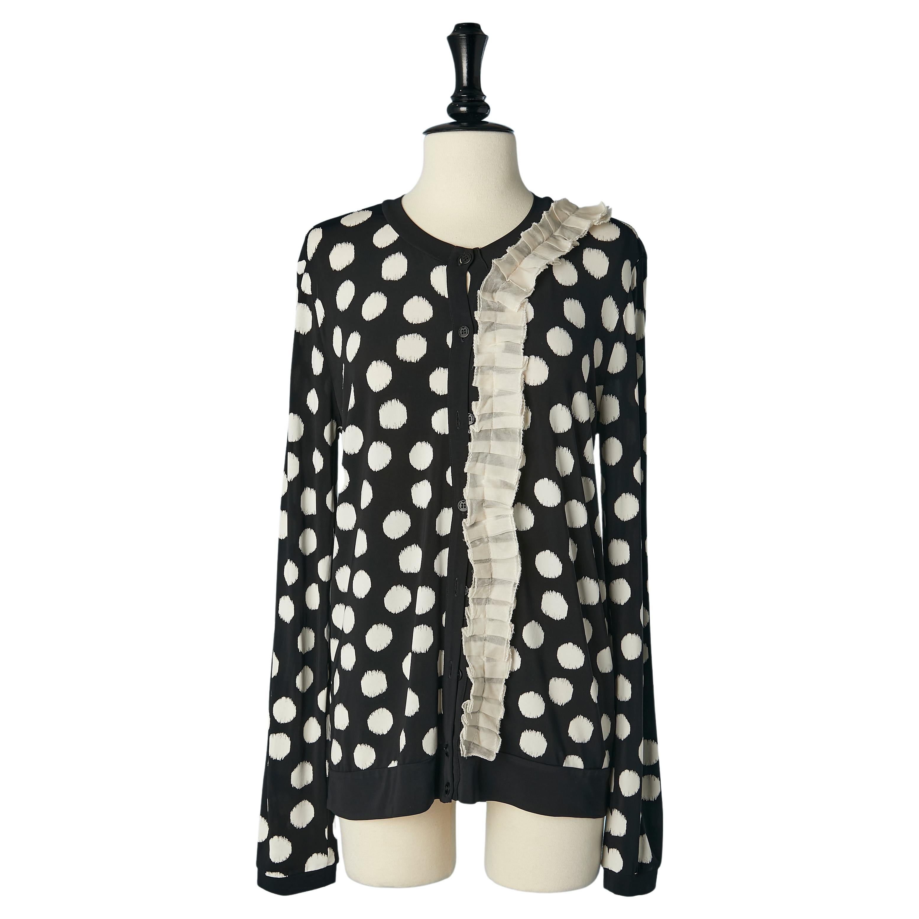 Jersey cardigan with polka dots and organdy pleated jabot Emporio Armani