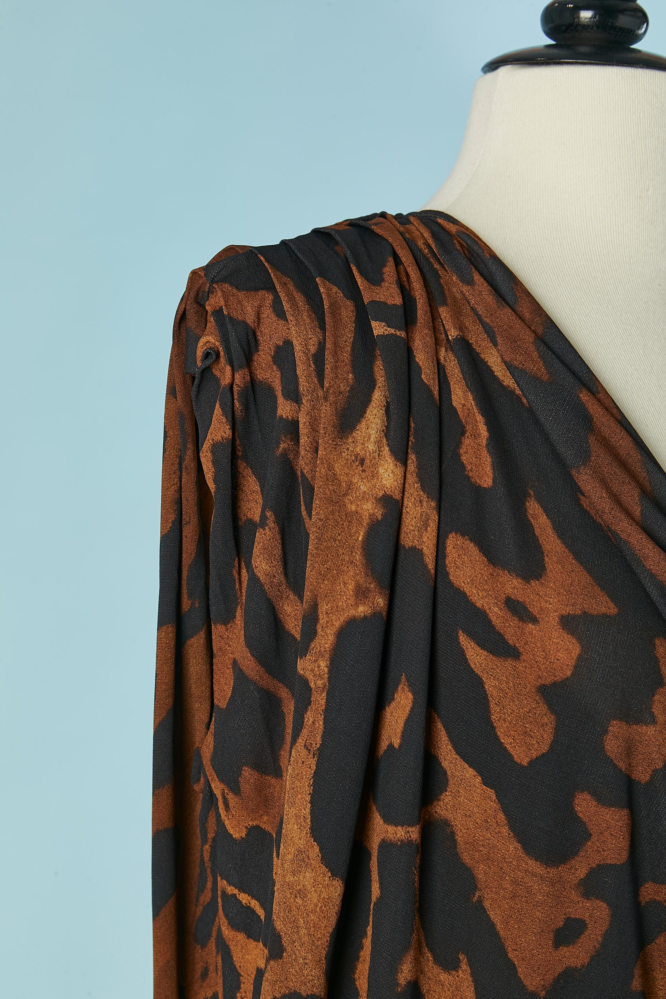 Black Jersey draped and twisted sleeveless dress with animal print ALEXANDER MCQUEEN For Sale