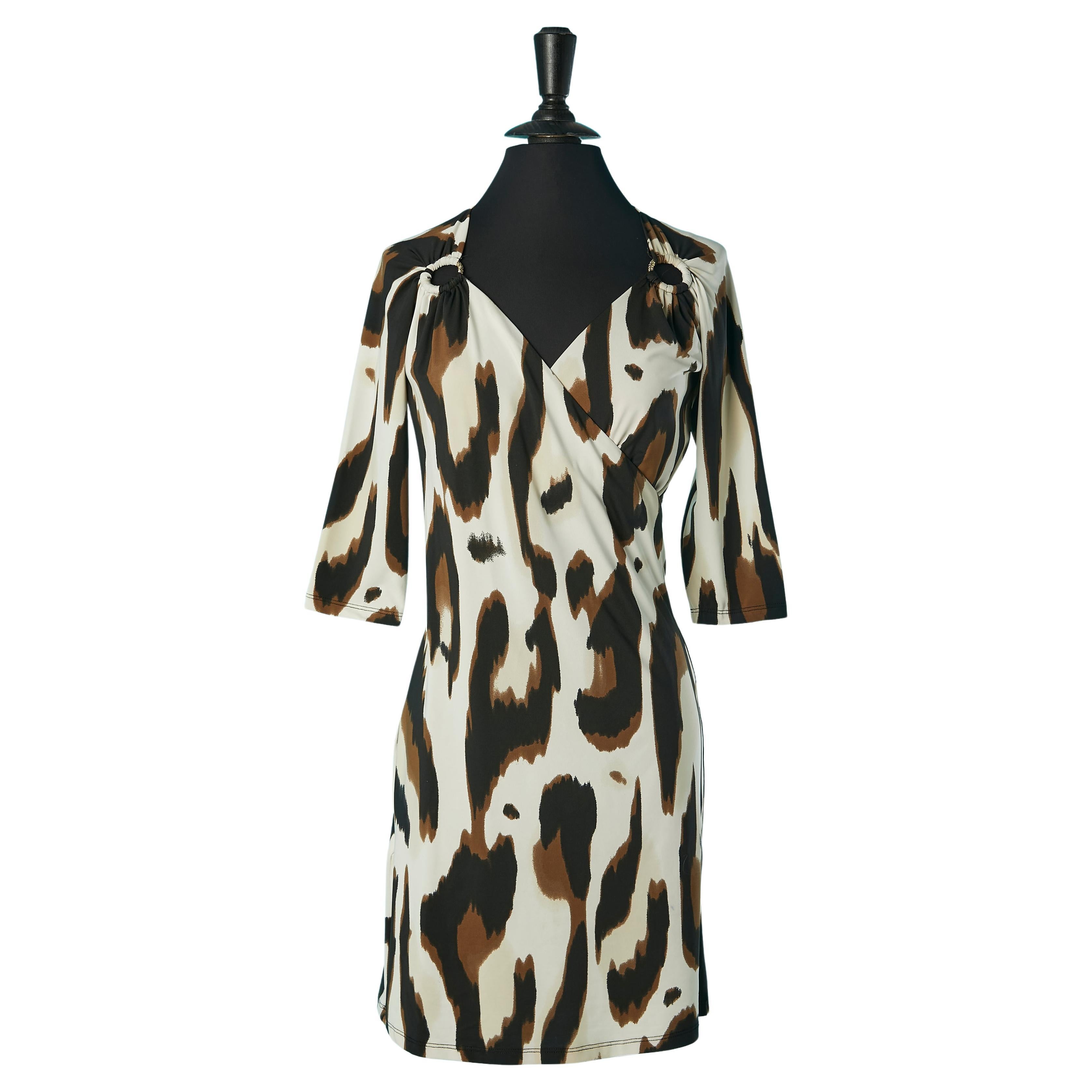 Jersey dress with leopard print wrap on the bust Roberto Cavalli  For Sale