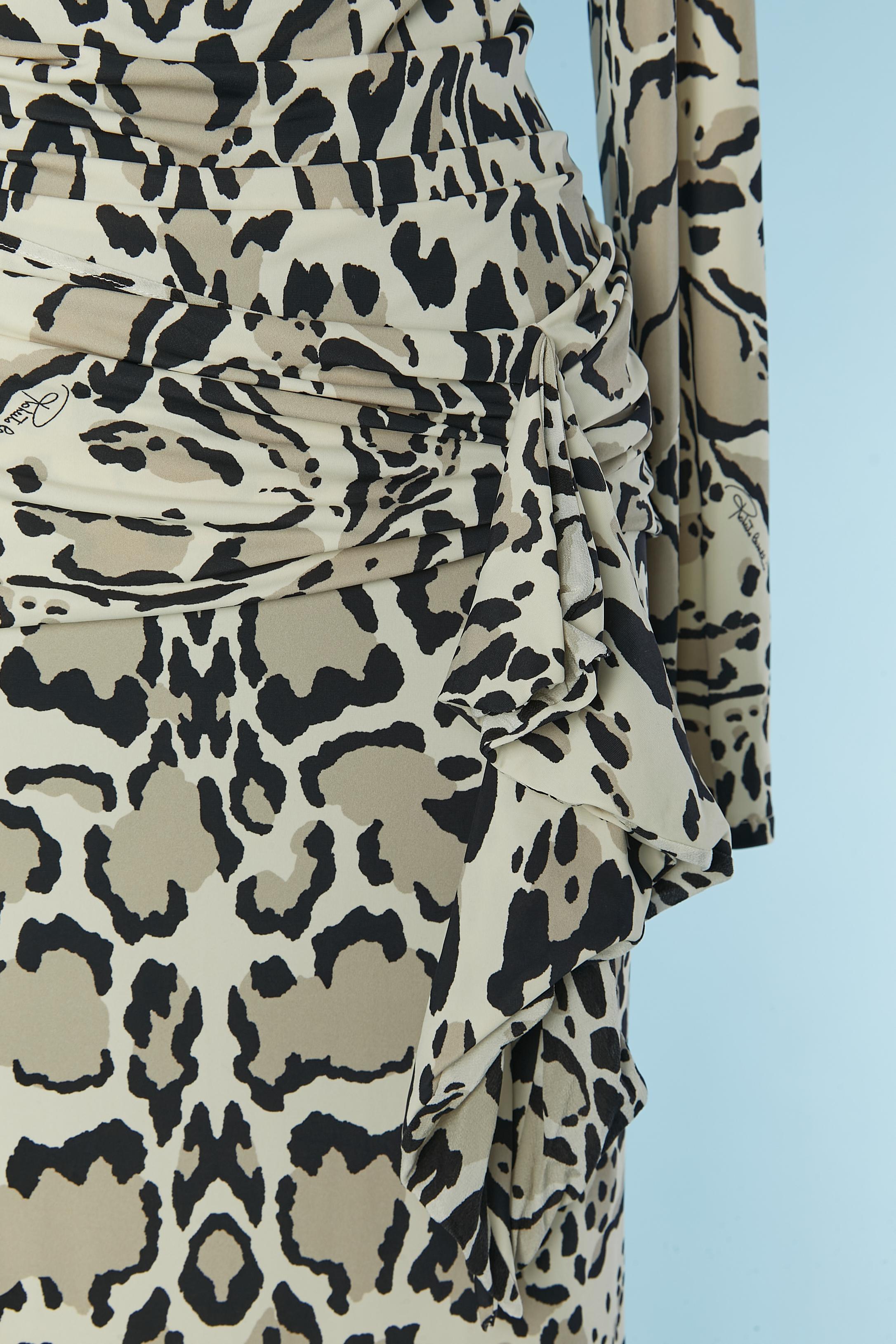 Grigio Abito da sera in jersey con stampa animalier Roberto Cavalli in vendita