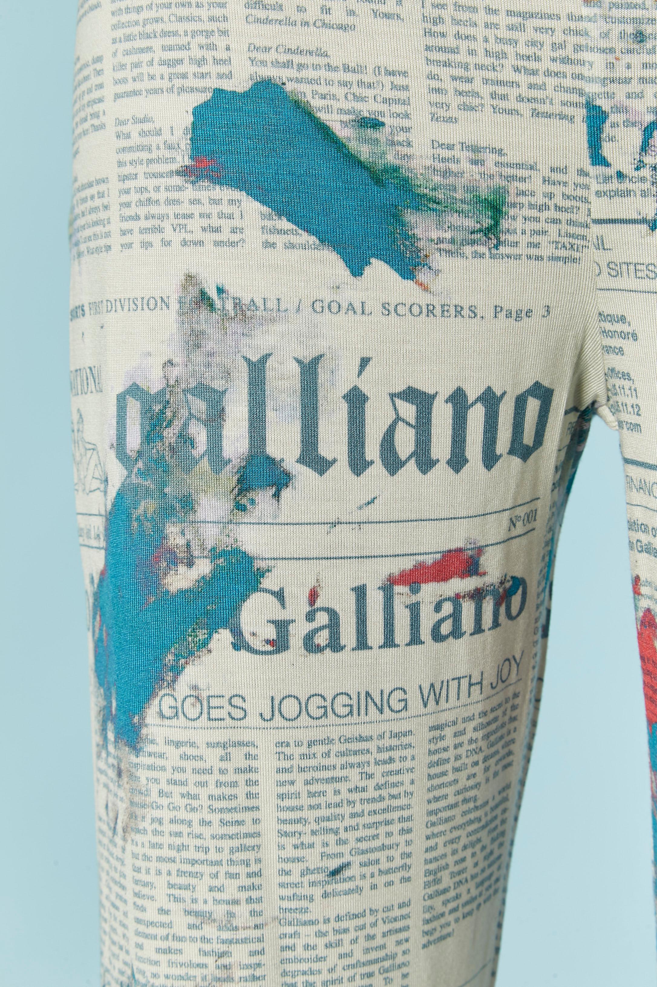 Gray Jersey legging with Gazette print GALLIANO NEW For Sale