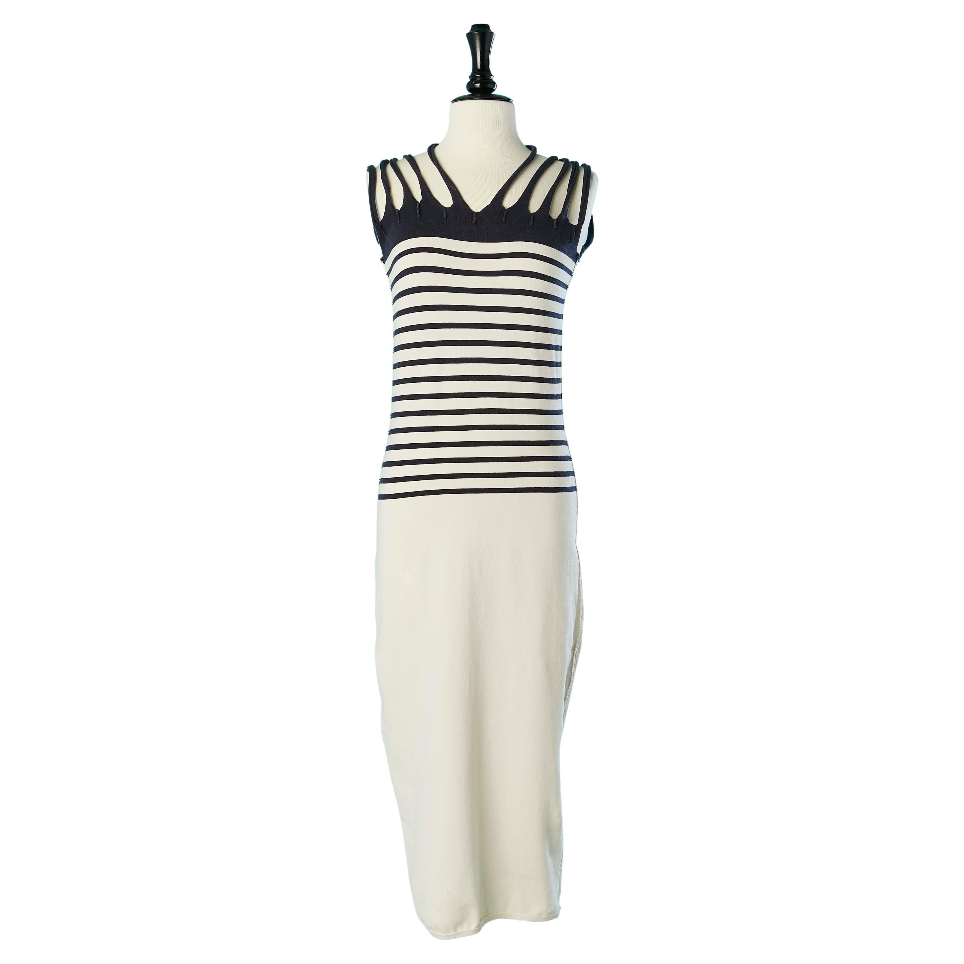 Jersey Marinière dress with multi-straps on shoulders Jean-Paul Gaultier Maille  For Sale