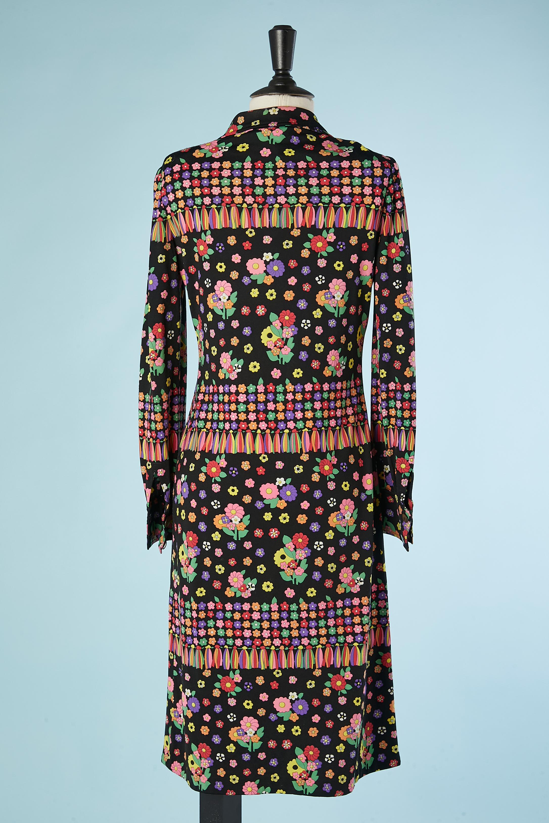 Women's Jersey polo dress with flower printed Lanvin Circa 1970's  For Sale