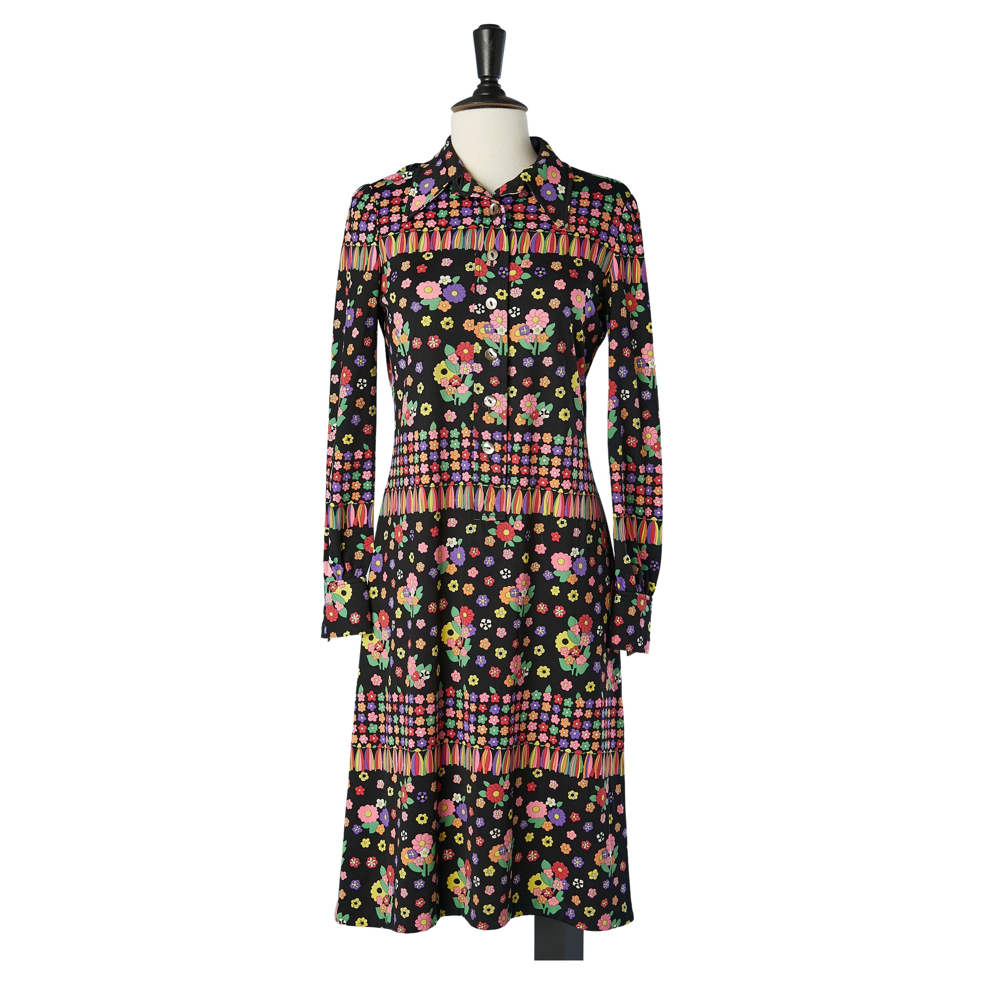 Jersey polo dress with flower printed Lanvin Circa 1970's For Sale