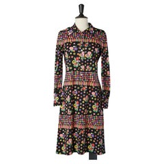 Jersey polo dress with flower printed Lanvin Circa 1970's 