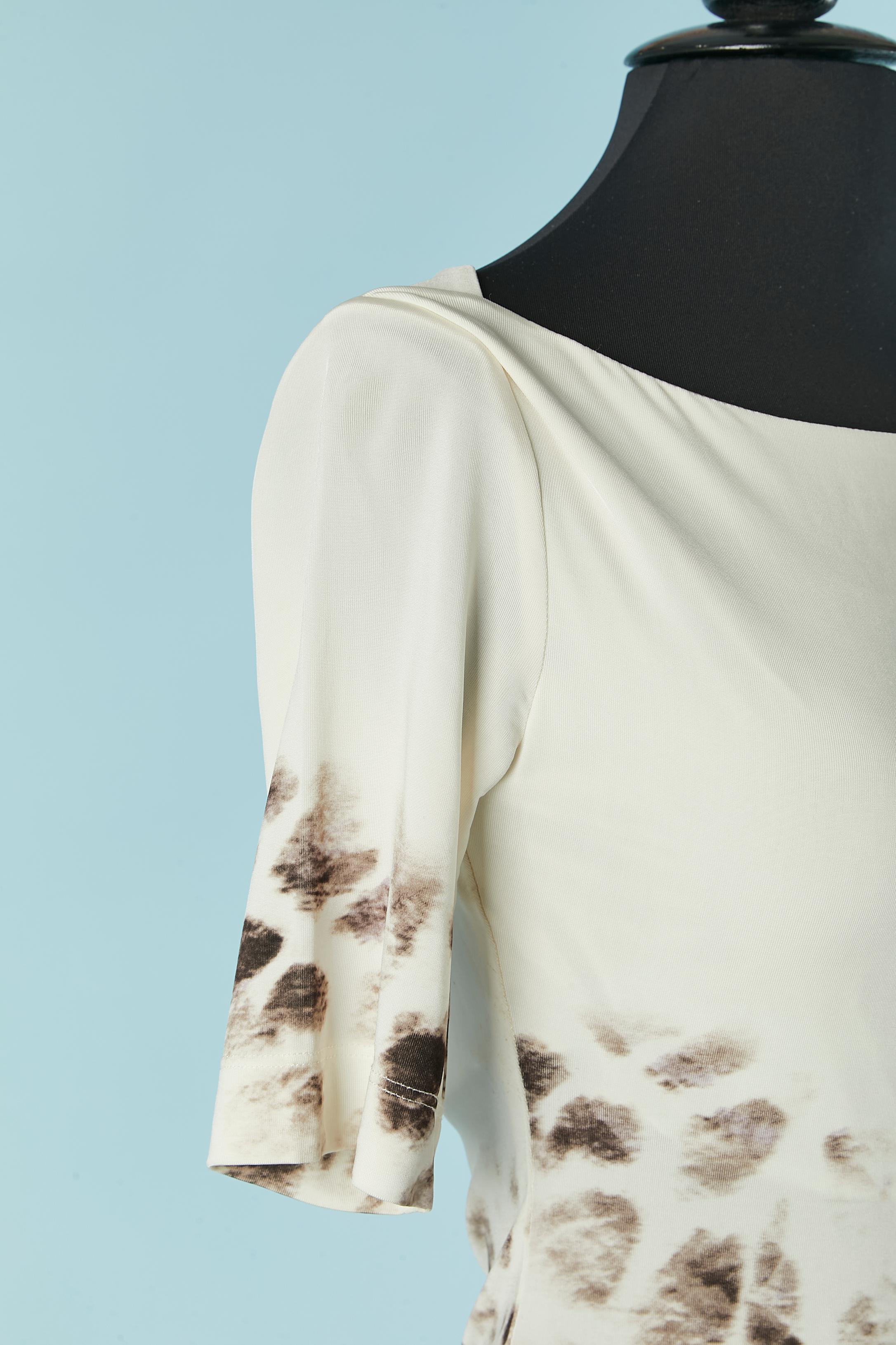 Gray Jersey printed dress with pink bottom edge and short sleeves JUST CAVALLI For Sale