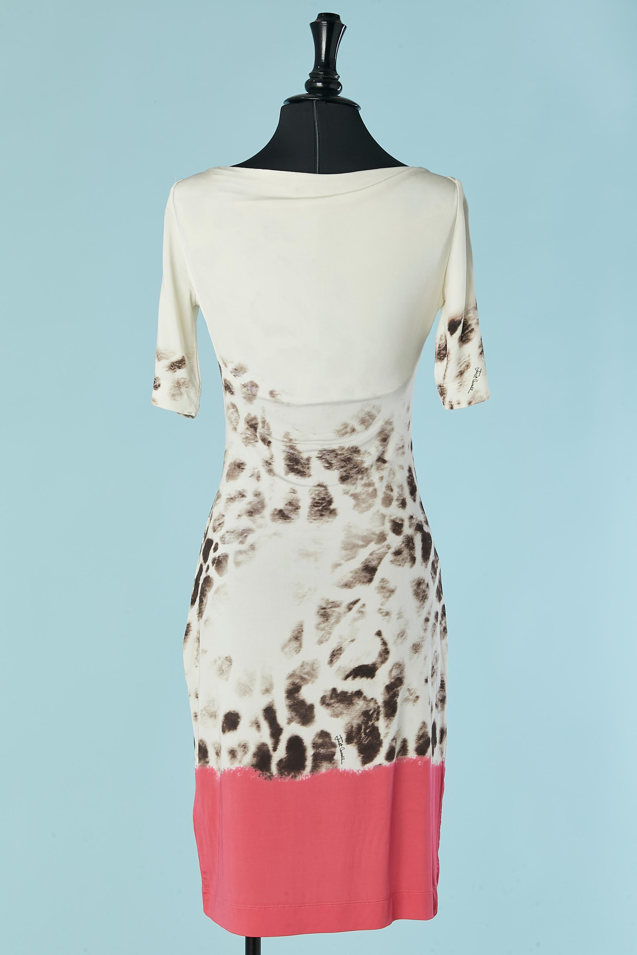 Women's Jersey printed dress with pink bottom edge and short sleeves JUST CAVALLI For Sale