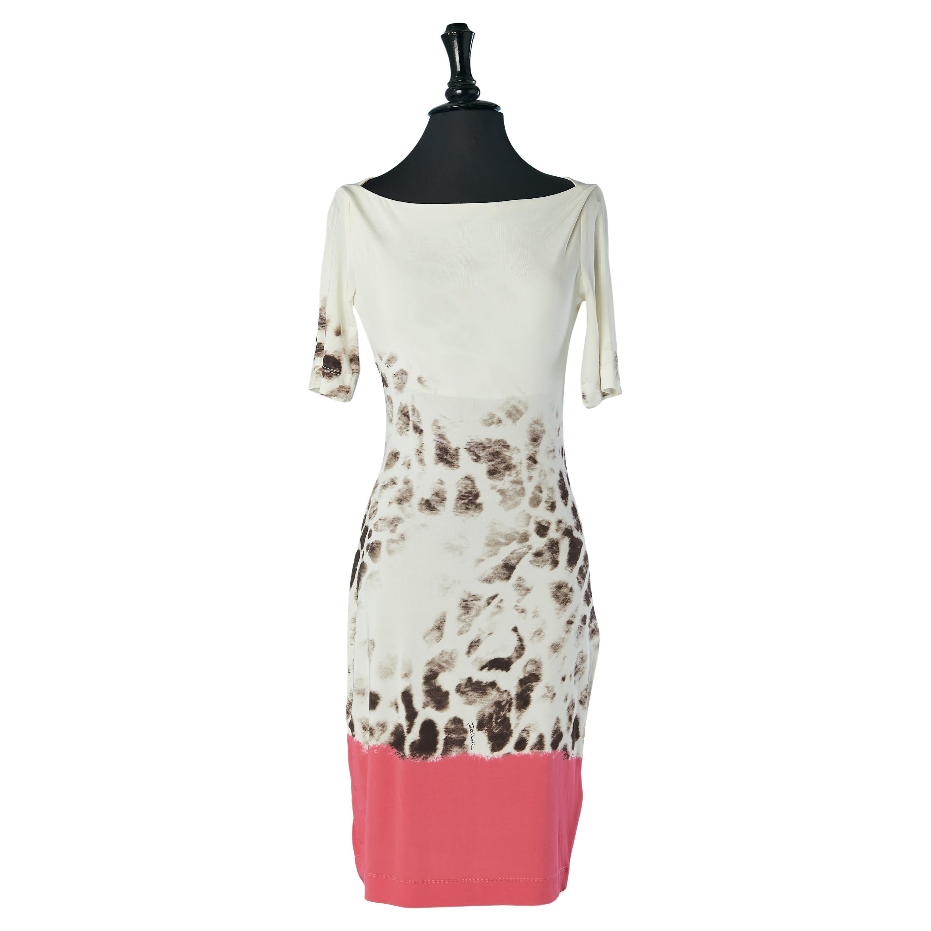 Jersey printed dress with pink bottom edge and short sleeves JUST CAVALLI For Sale