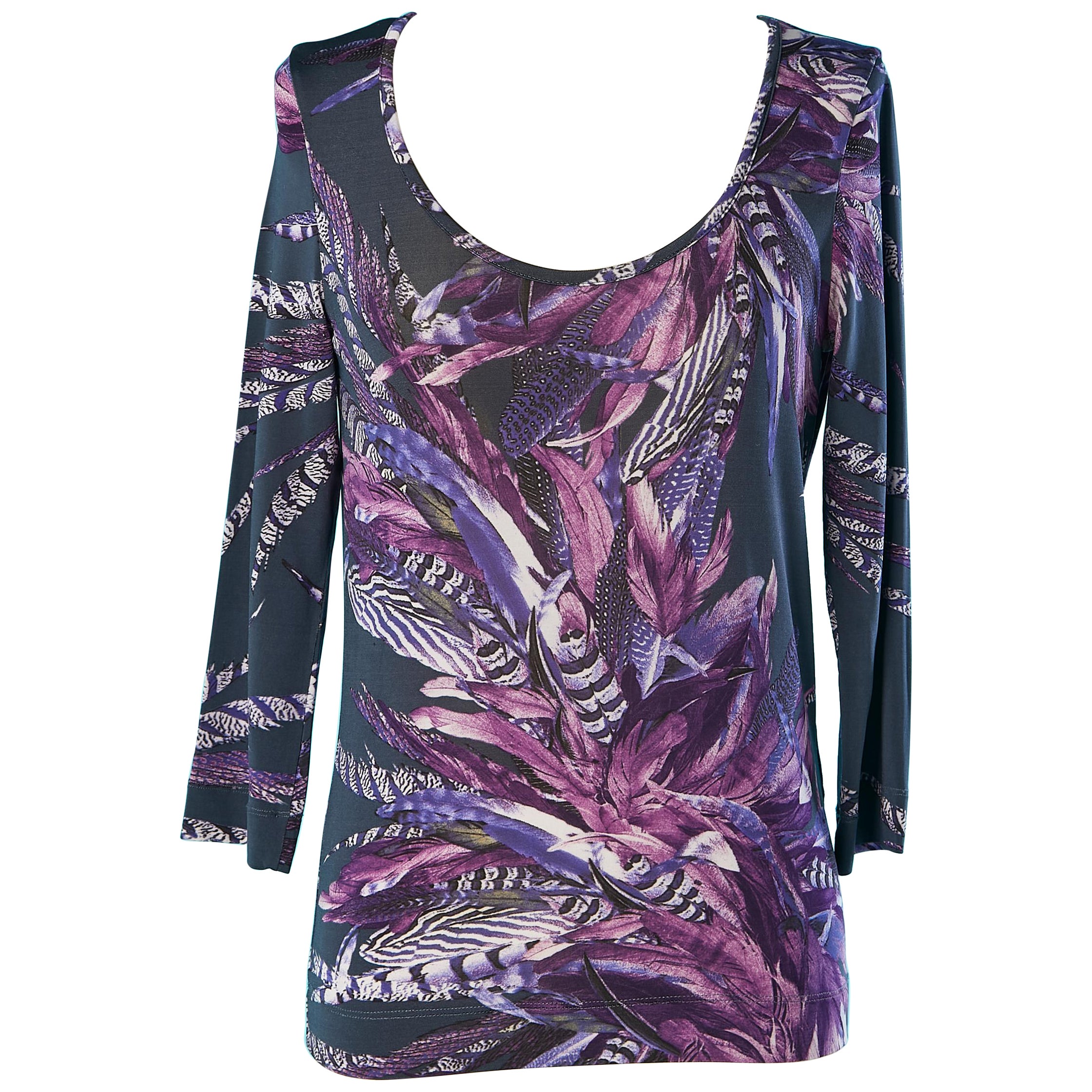 Camiseta de punto con estampado de plumas Just Cavalli en venta