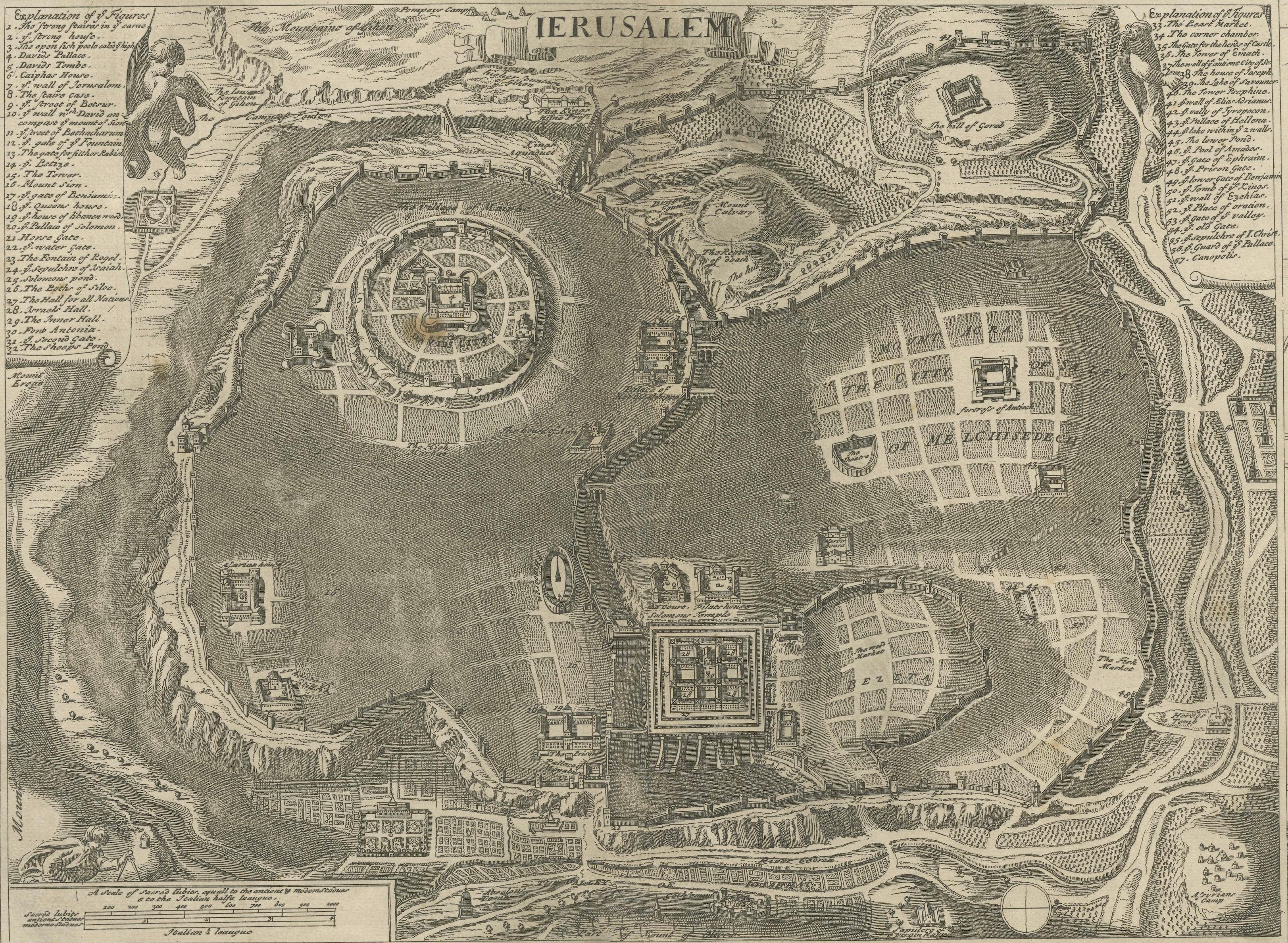 English Jerusalem and Temple Imaginary Map by Blome, Published London 1689 For Sale