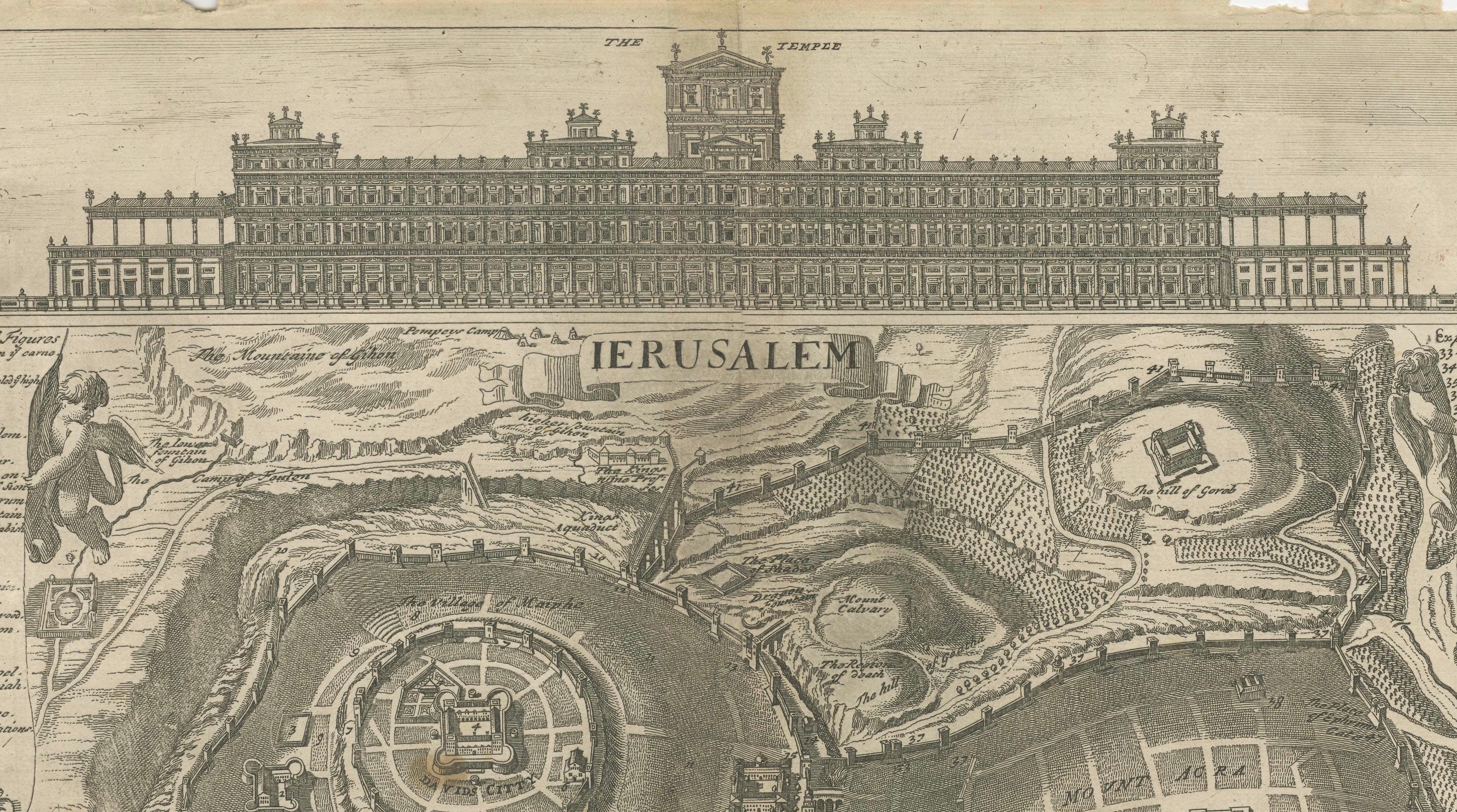 Engraved Jerusalem and Temple Imaginary Map by Blome, Published London 1689 For Sale