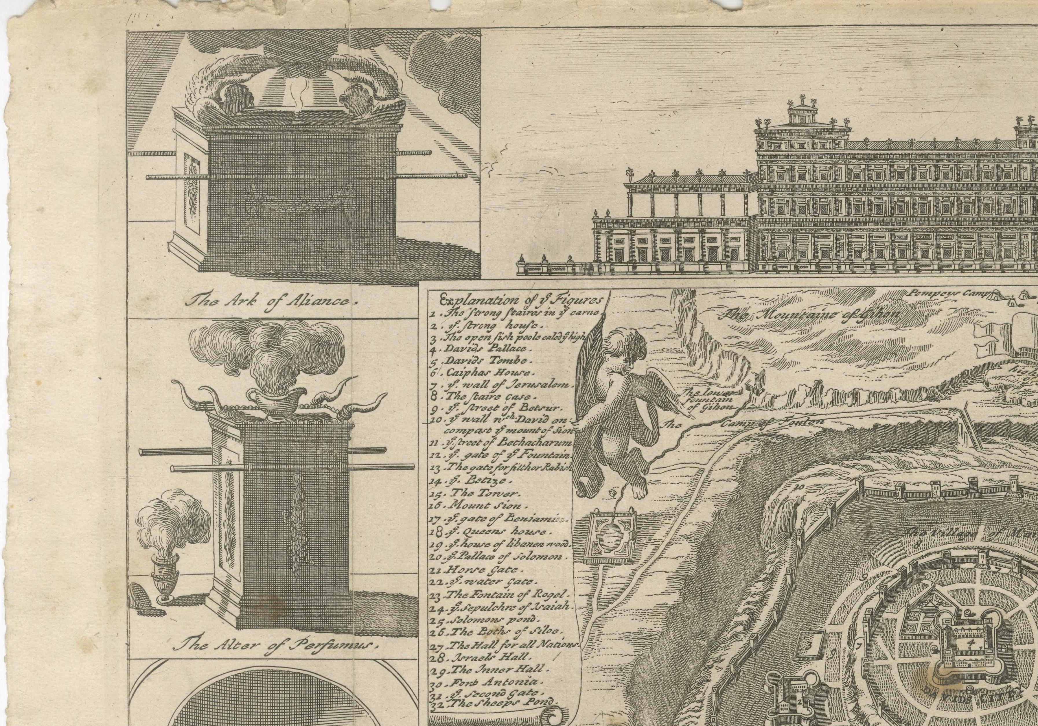 Jerusalem and Temple Imaginary Map by Blome, Published London 1689 In Fair Condition For Sale In Langweer, NL