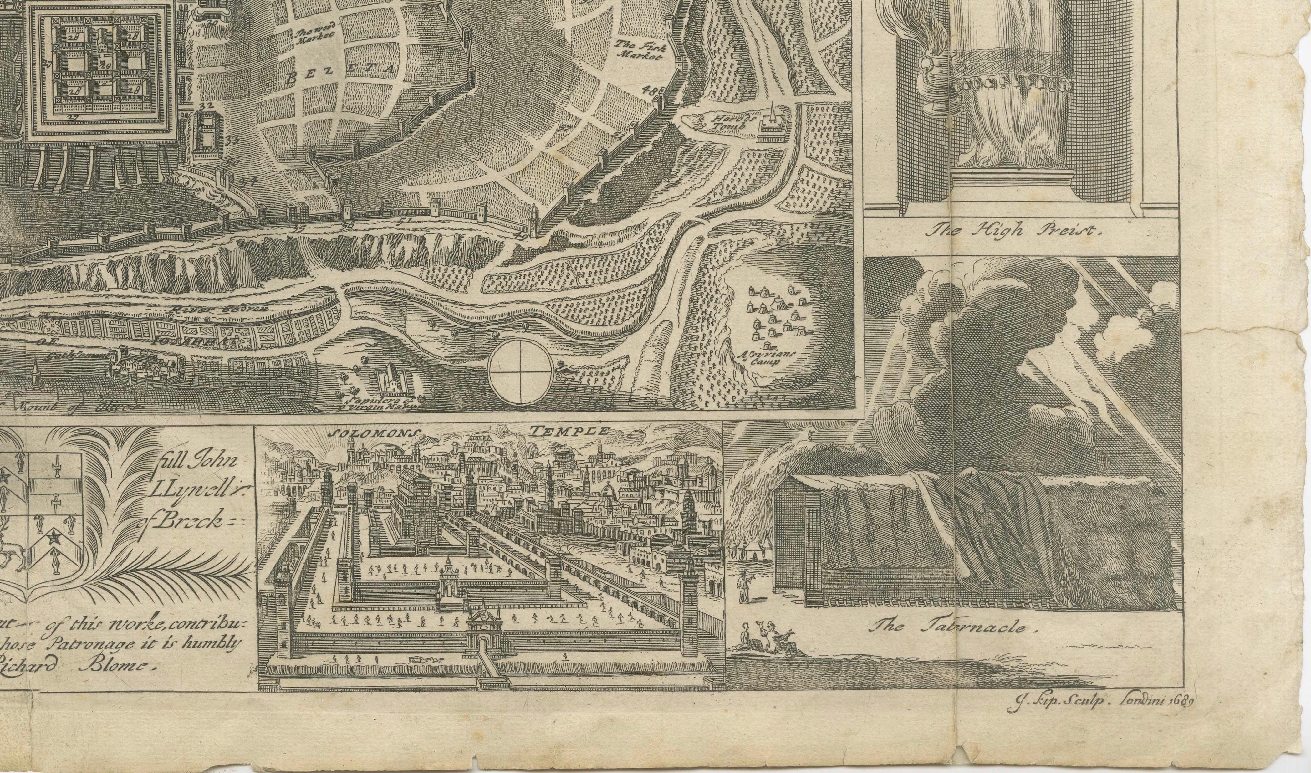 Jerusalem and Temple Imaginary Map by Blome, Published London 1689 For Sale 1